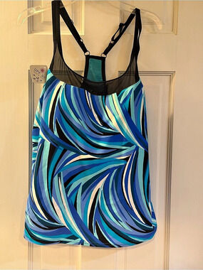 Gerry Abstract Swim top Blue black & Teal XL NWT